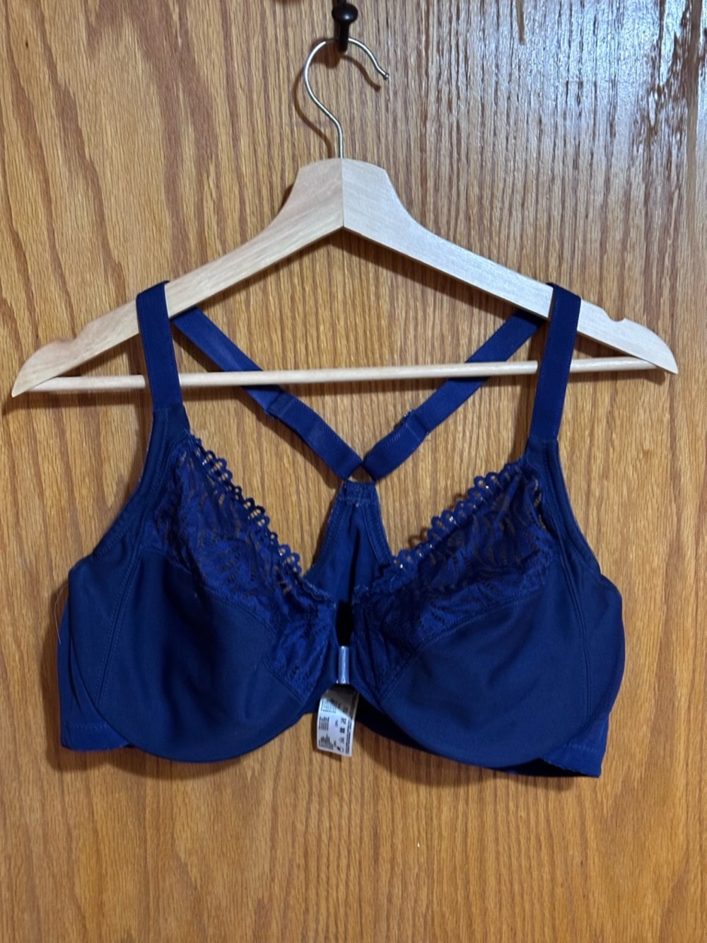 Glamorise Navy Lace-Trim Full Coverage Bra sz 42C‎
